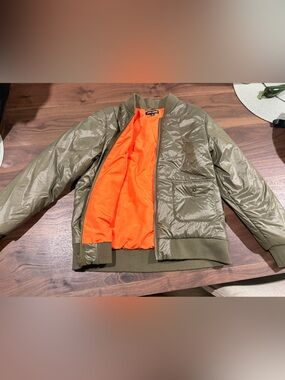 rebels Olive Green Bomber Jacket with Bright Orange Lining